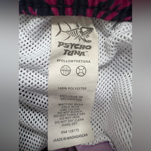 PSYCHO TUNA Pink and Blue Tropical Swim Trunks with Drawstring Waist L - Picture 5 of 6